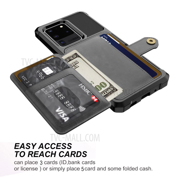 Para La Galaxia S20 De Ultra PU Caso TPU Teléfono De La Carpeta De Cuero Recubierto - Negro-6