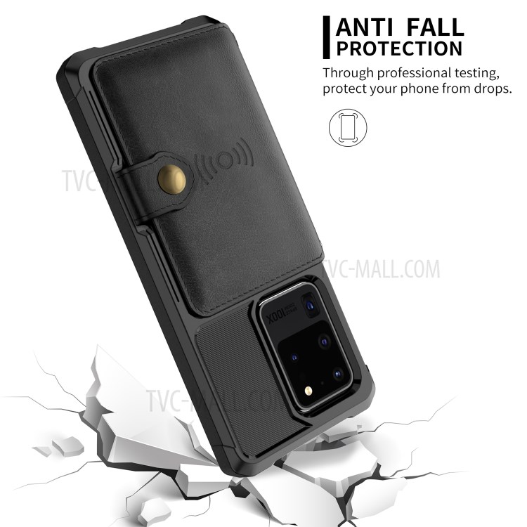 Para La Galaxia S20 De Ultra PU Caso TPU Teléfono De La Carpeta De Cuero Recubierto - Negro-7