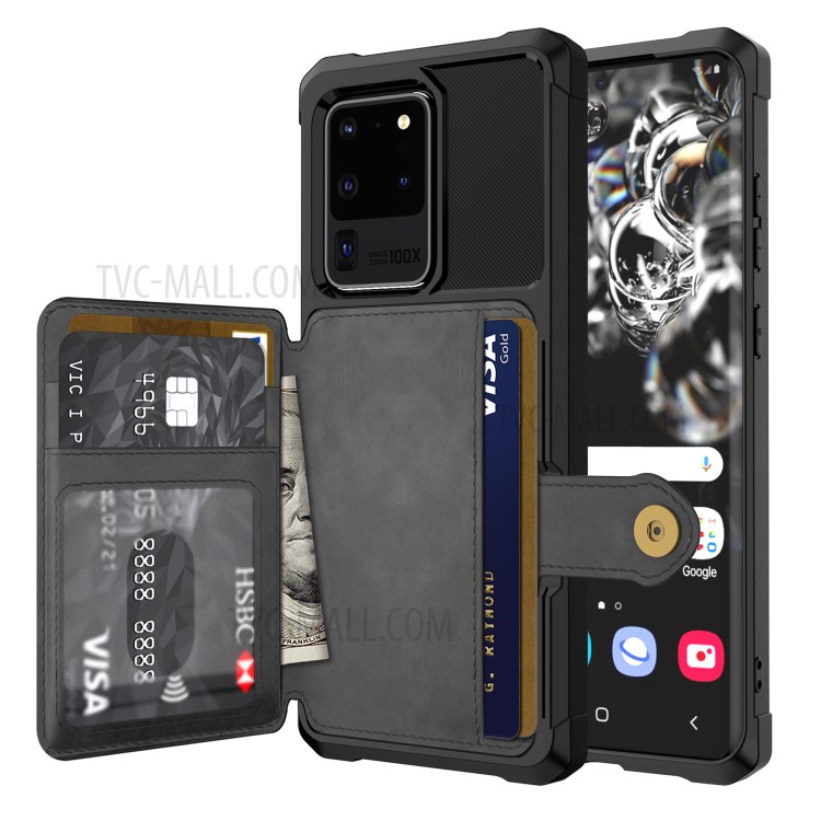 Para La Galaxia S20 De Ultra PU Caso TPU Teléfono De La Carpeta De Cuero Recubierto - Negro-9