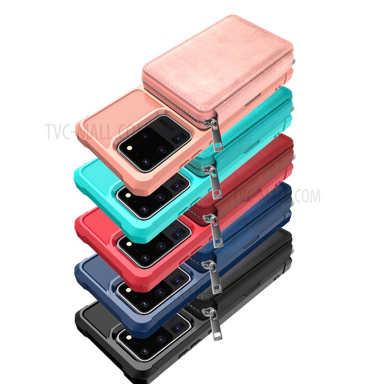 Caso De Telefone De Couro Com Zipper Carteira Para Samsung Galaxy S20 De Ultra - Preto-10