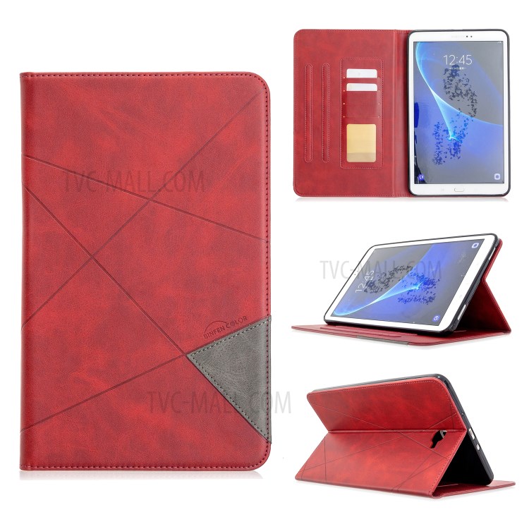 Caso Inteligente Couro Estande Padrão Geométrico Para O Galaxy Tab Samsung A 10.1 (2016) - Vermelho-1