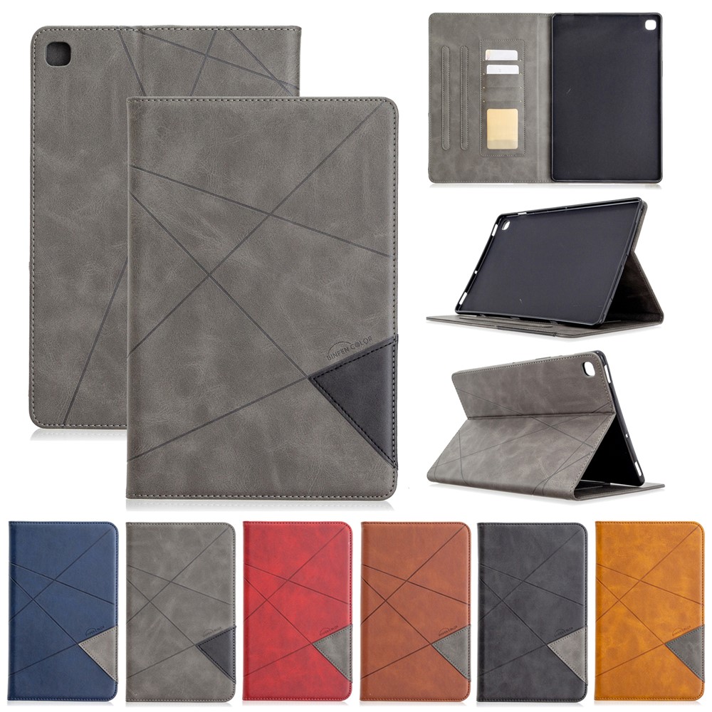 Geometrische Muster Wake / Sleep Leather Treat Case Für Samsung Galaxy Tab S5E SM-T720 - Schwarz