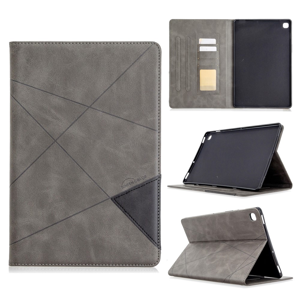 El Caso Del Soporte De Cuero De Vigilia / Sueño Patrón Geométrico Para Samsung Galaxy Tab S5E SM-T720 - Gris-1