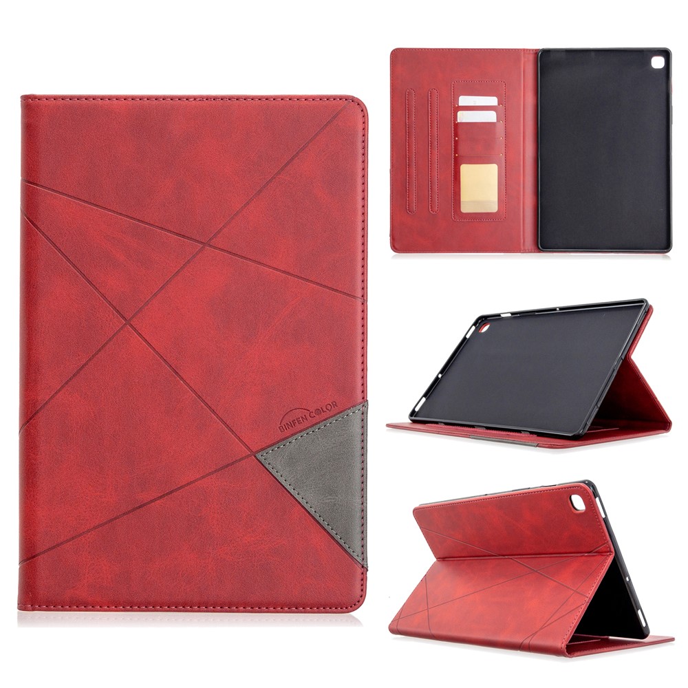 Geometrische Muster Wake / Sleep Leather Treat Case Für Samsung Galaxy Tab S5E SM-T720 - Rot