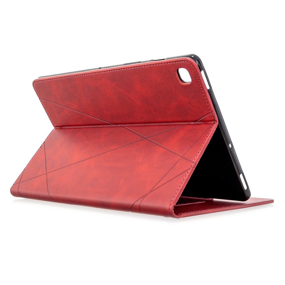 Patrón Geométrico Estalo / Soporte De Cuero Para Dormir Para Samsung Galaxy Tab S5E SM-T720 - Rojo