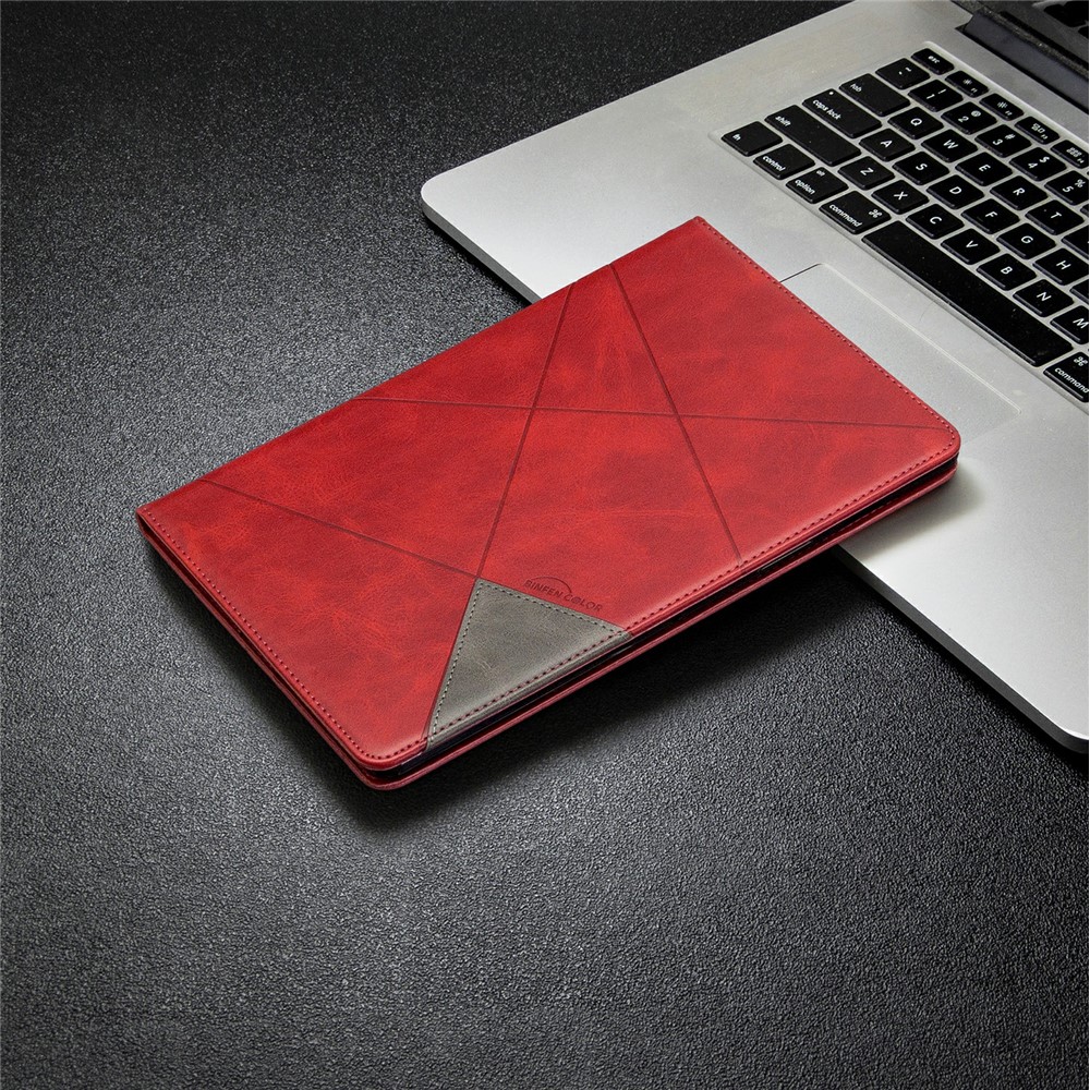 Padrão Geométrico Wake / Sleep Leather Stand Case Para Samsung Galaxy Tab S5E SM-T720 - Vermelho-7