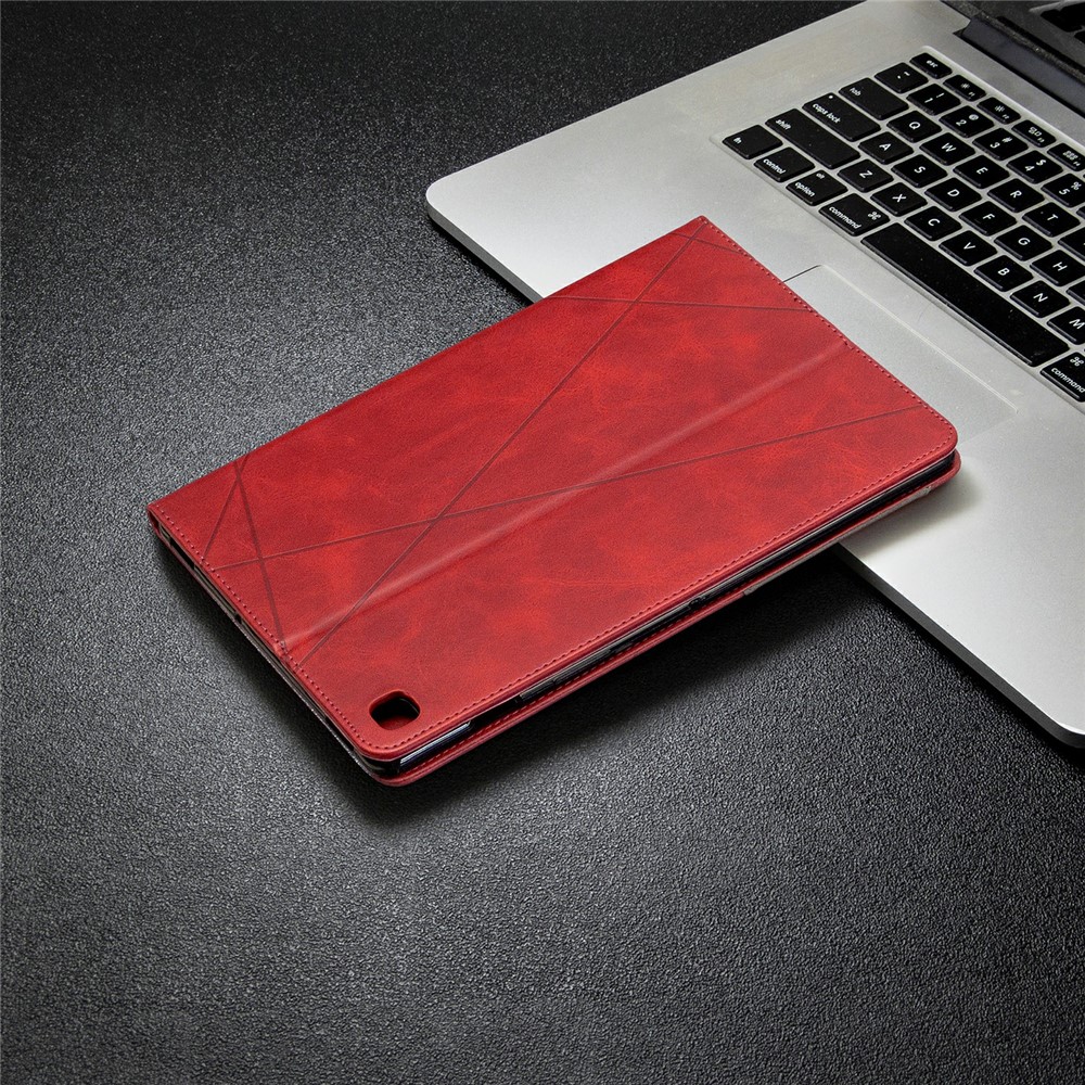 Padrão Geométrico Wake / Sleep Leather Stand Case Para Samsung Galaxy Tab S5E SM-T720 - Vermelho