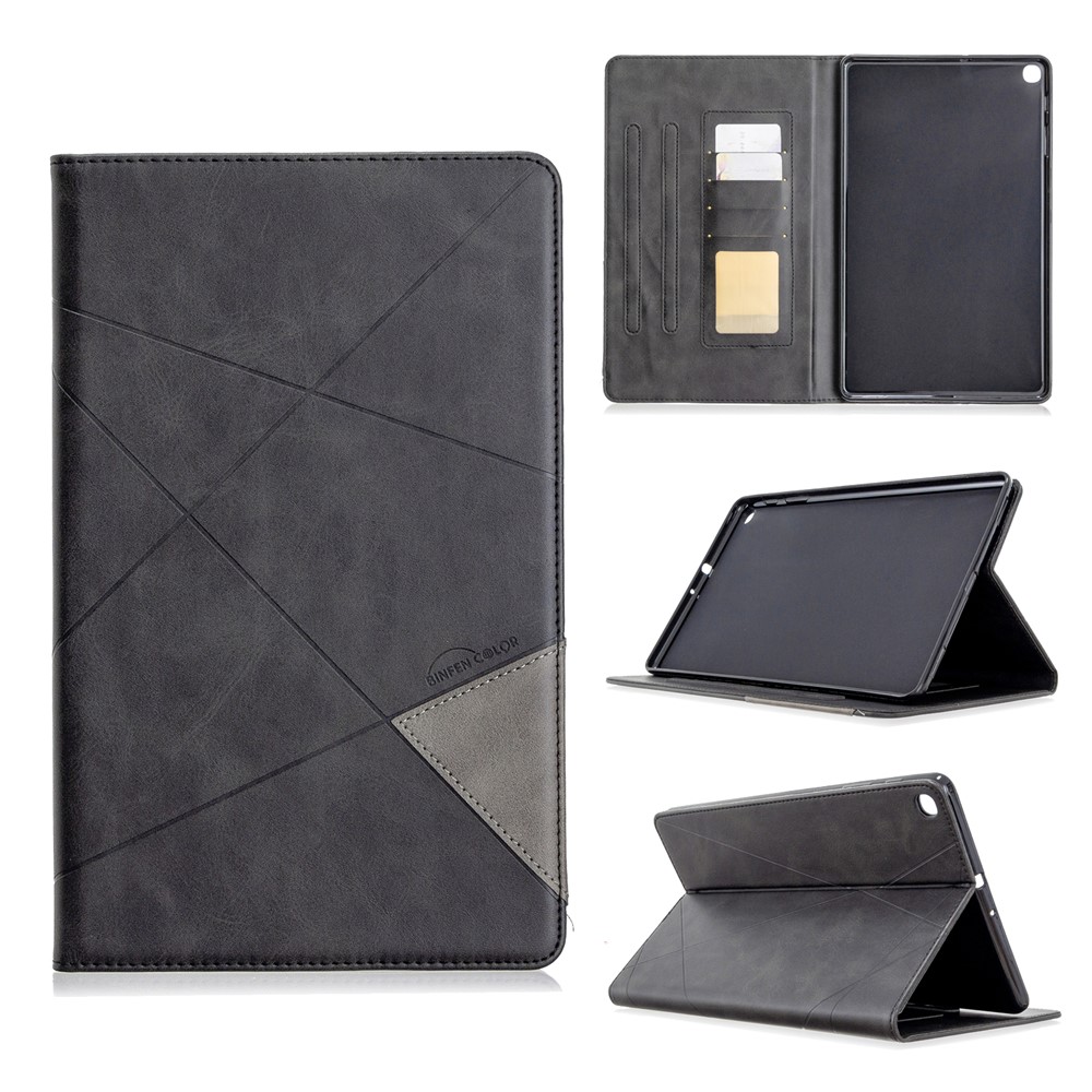 Copertura Geometrica In Pelle Intelligente Con Slot Per Schede Per Samsung Galaxy Tab A 10.1 (2019) T510 - Nero