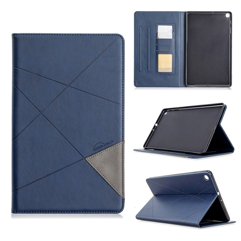 Couverture En Cuir Intelligente À Motif Géométrique Avec Emplacement De Carte Pour Samsung Galaxy Tab A 10.1 (2019) T510 - Bleu