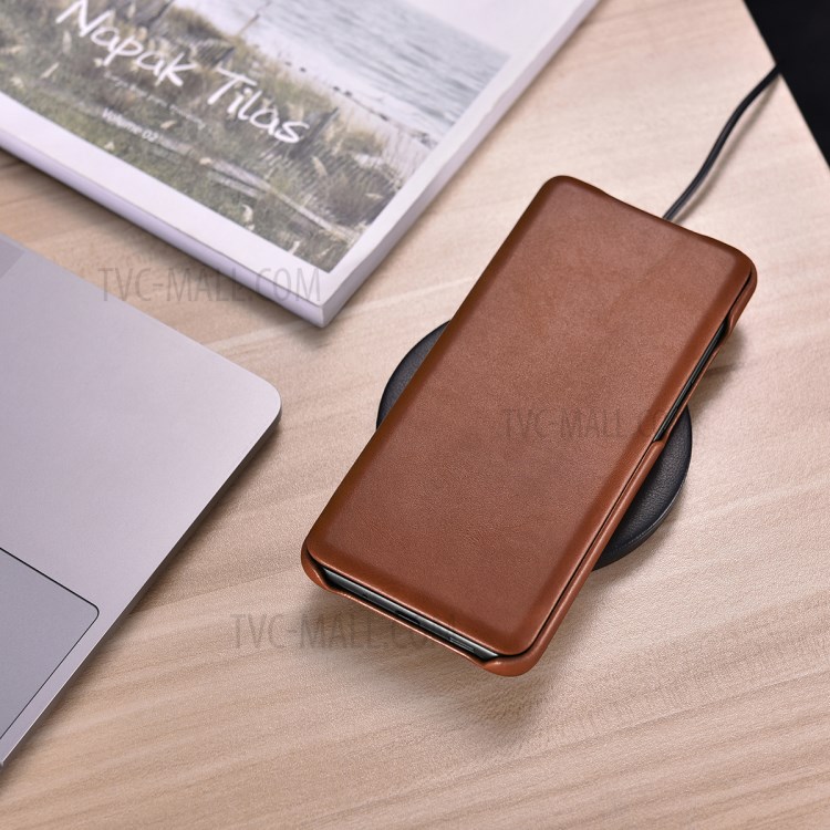 Icarer Curvado Borde Retro Shell Cuero Genuino Para La Galaxia S20 De Ultra - Marrón-10