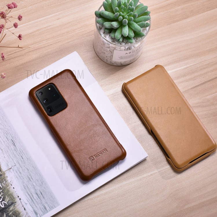 ICARER Curved Edge Retro Genuine Leather Shell for Samsung Galaxy S20 Ultra - Brown-13