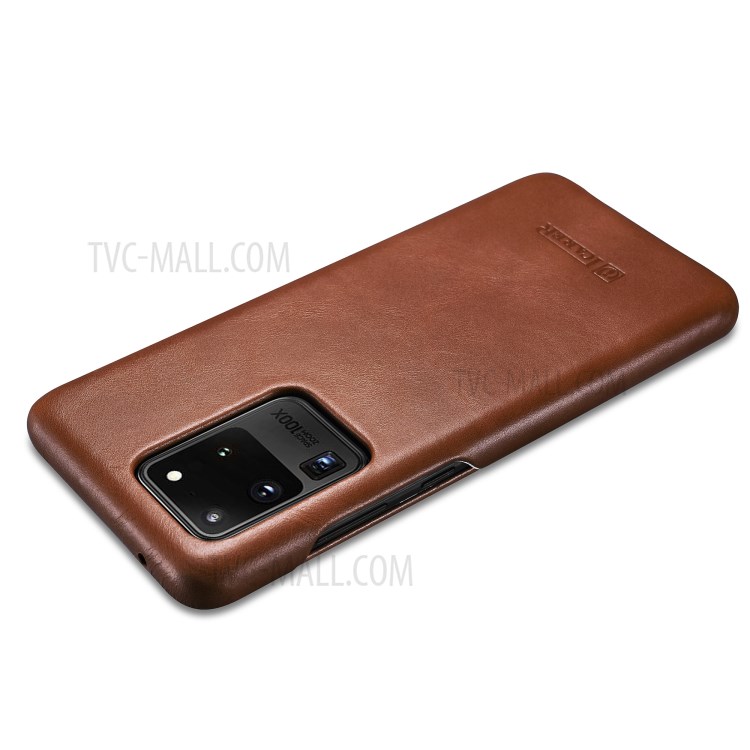Icarer Curvado Borde Retro Shell Cuero Genuino Para La Galaxia S20 De Ultra - Marrón-5