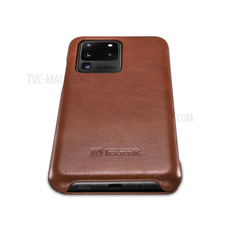 ICARER Curved Edge Retro Genuine Leather Shell for Samsung Galaxy S20 Ultra - Brown-6