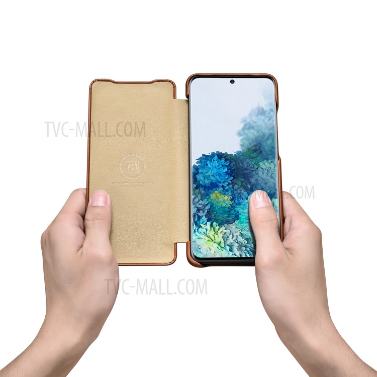 Icarer Curvado Borde Retro Shell Cuero Genuino Para La Galaxia S20 De Ultra - Marrón-8