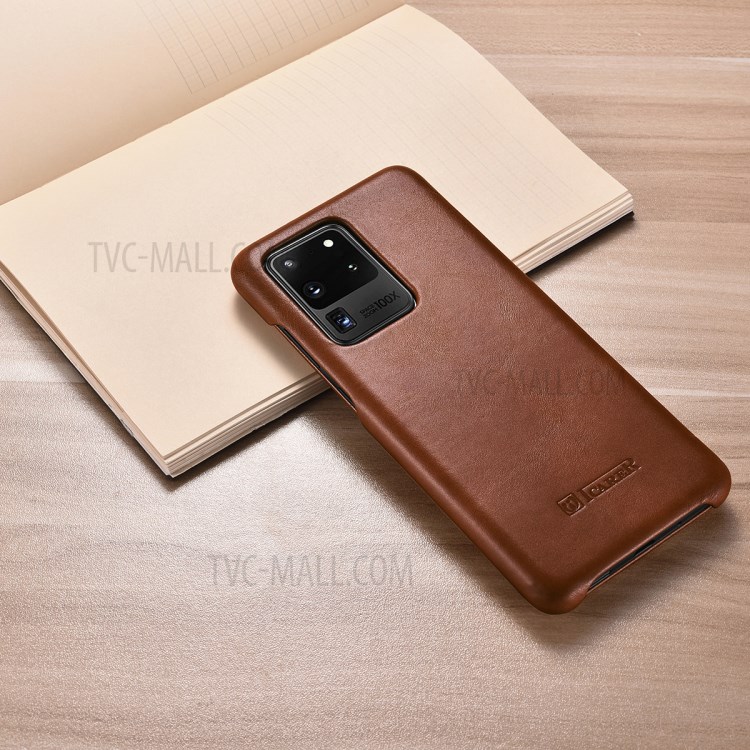 ICARER Curved Edge Retro Genuine Leather Shell for Samsung Galaxy S20 Ultra - Brown-9