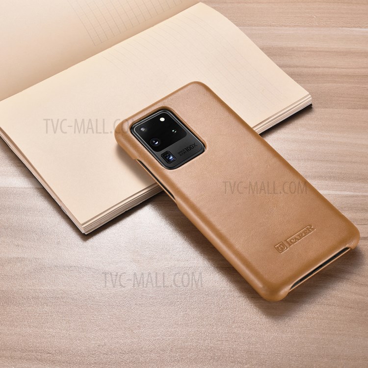 ICARER Curved Edge Retro Genuine Leather Shell for Samsung Galaxy S20 Ultra - Khaki-11