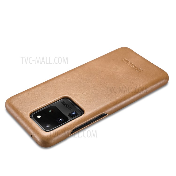 ICARER Curved Edge Retro Genuine Leather Shell for Samsung Galaxy S20 Ultra - Khaki-5