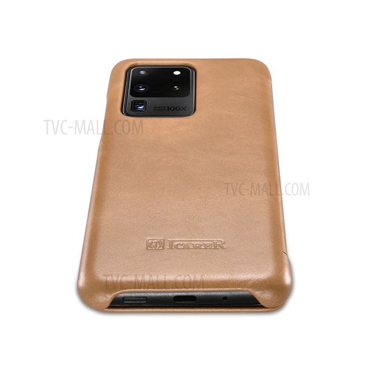 ICARER Curved Edge Retro Genuine Leather Shell for Samsung Galaxy S20 Ultra - Khaki-6