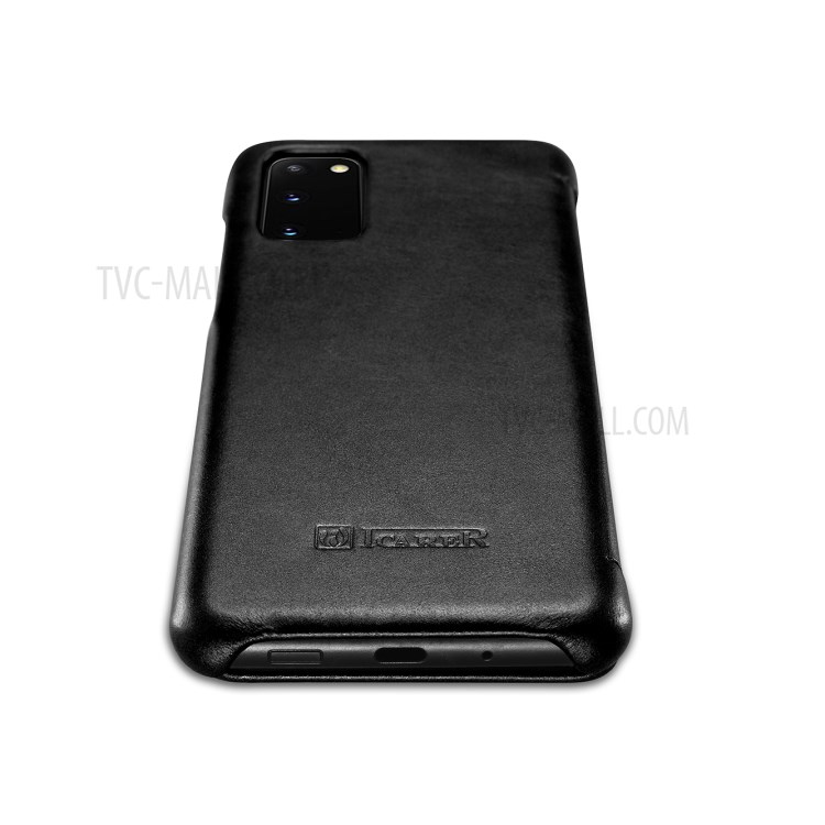 ICARER Curved Edge Genuine Leather Mobile Phone Shell for Samsung Galaxy S20 - Black-6