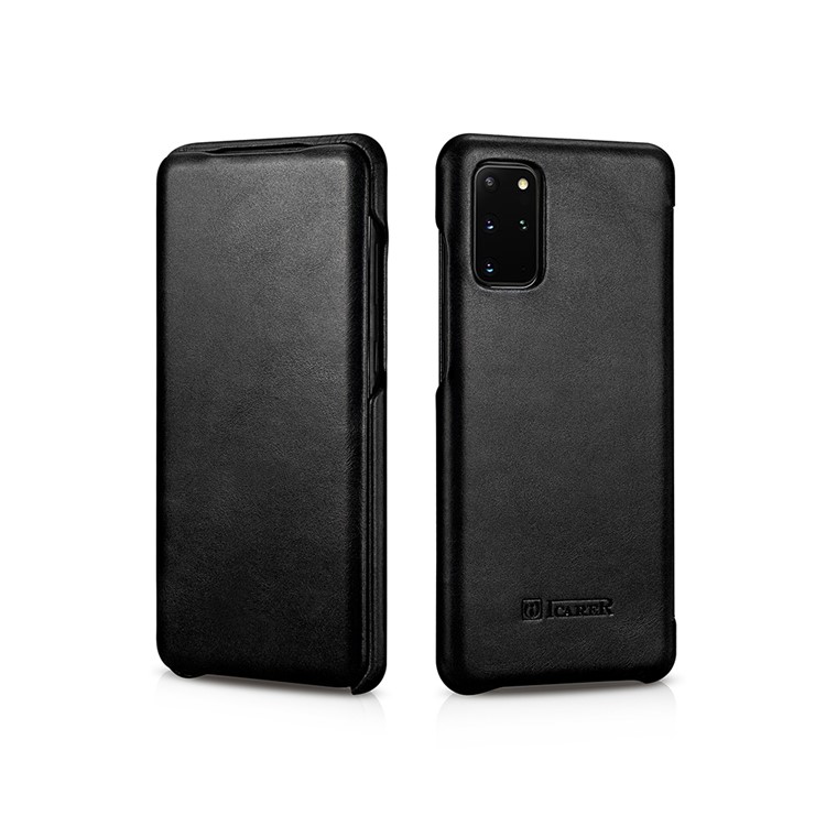 ICARER Curved Edge Vintage Genuine Leather Unique Cover for Samsung Galaxy S20 Plus - Black-2