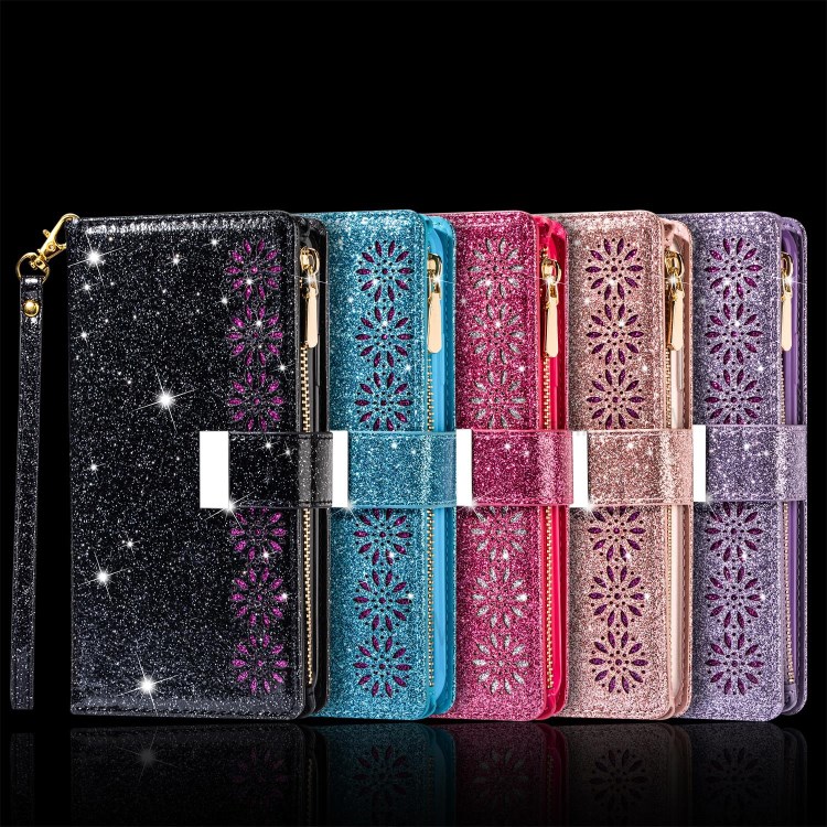 Glittery Starry Style Laser Carving Zipper Wallet Stand Leather Cover for Samsung Galaxy S20 - Black-13