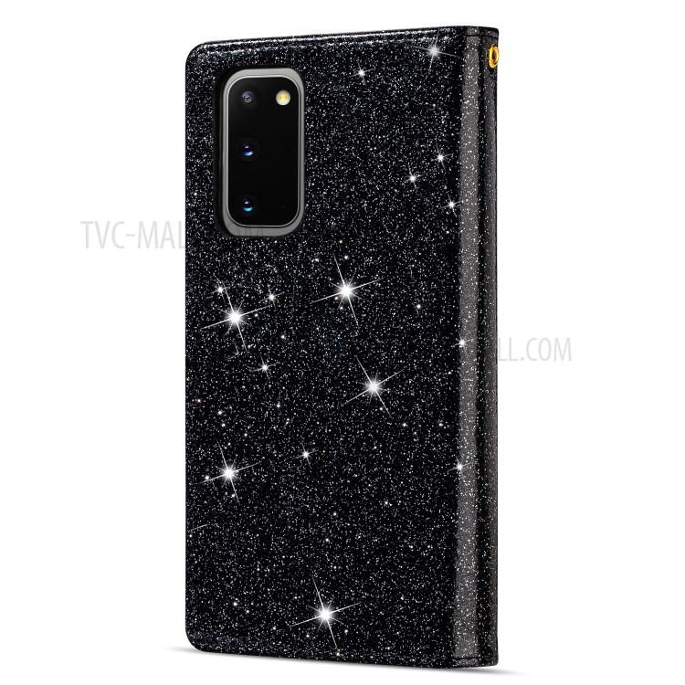 Glittery Starry Style Laser Carving Zipper Wallet Stand Leather Cover for Samsung Galaxy S20 - Black-2