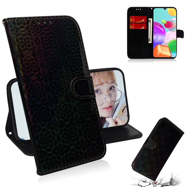 Flower Pattern Leather Stand Wallet Case for Samsung Galaxy A41 (Global Version) - Black-1