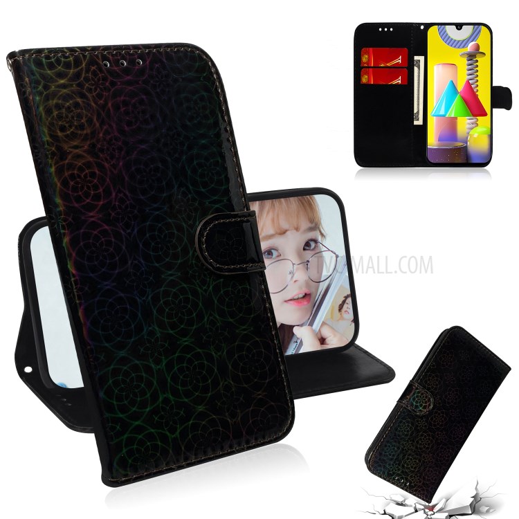 Flower Pattern Leather Stand Wallet Case for Samsung Galaxy M31 - Black-1