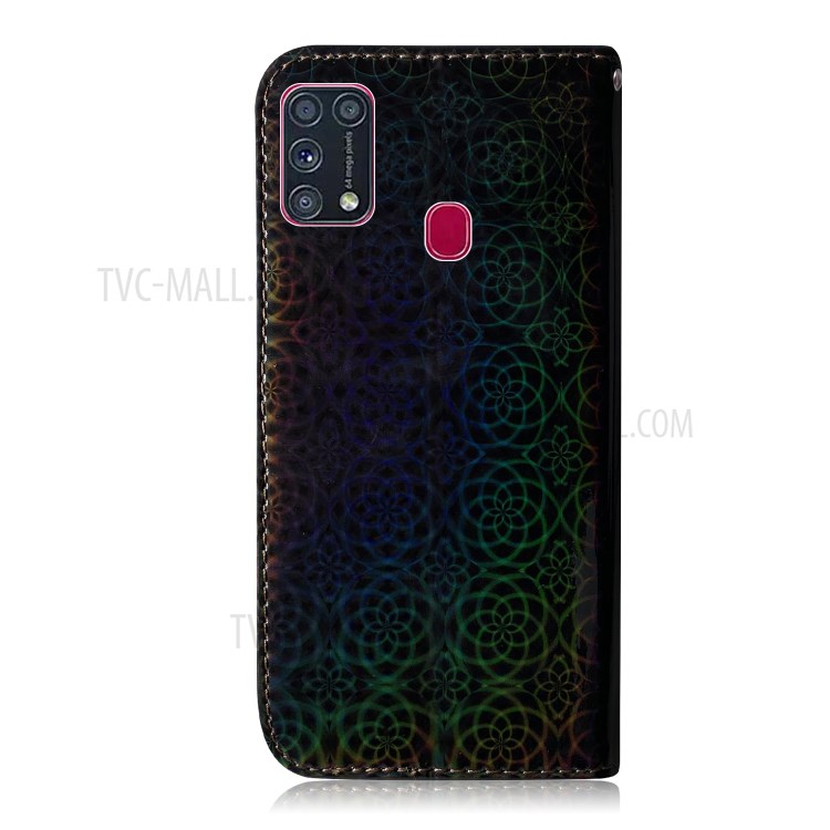 Flower Pattern Leather Stand Wallet Case for Samsung Galaxy M31 - Black-3