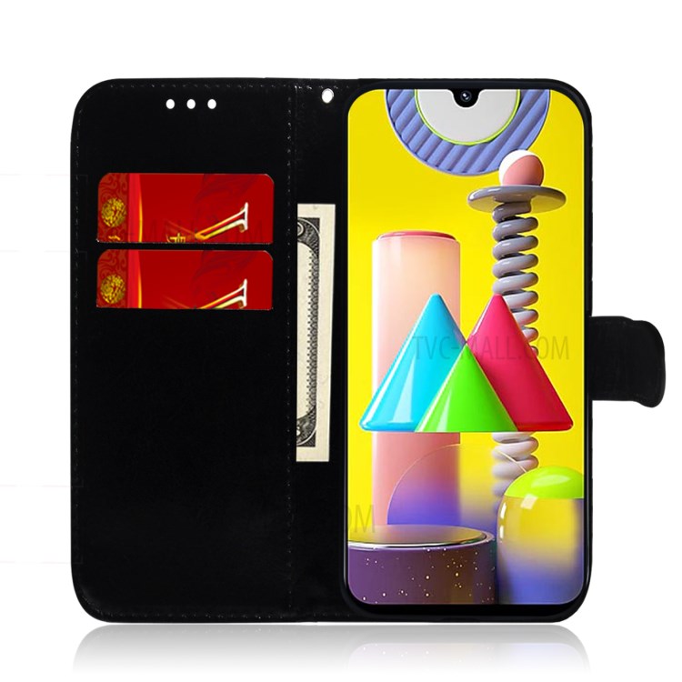 Flower Pattern Leather Stand Wallet Case for Samsung Galaxy M31 - Black-8