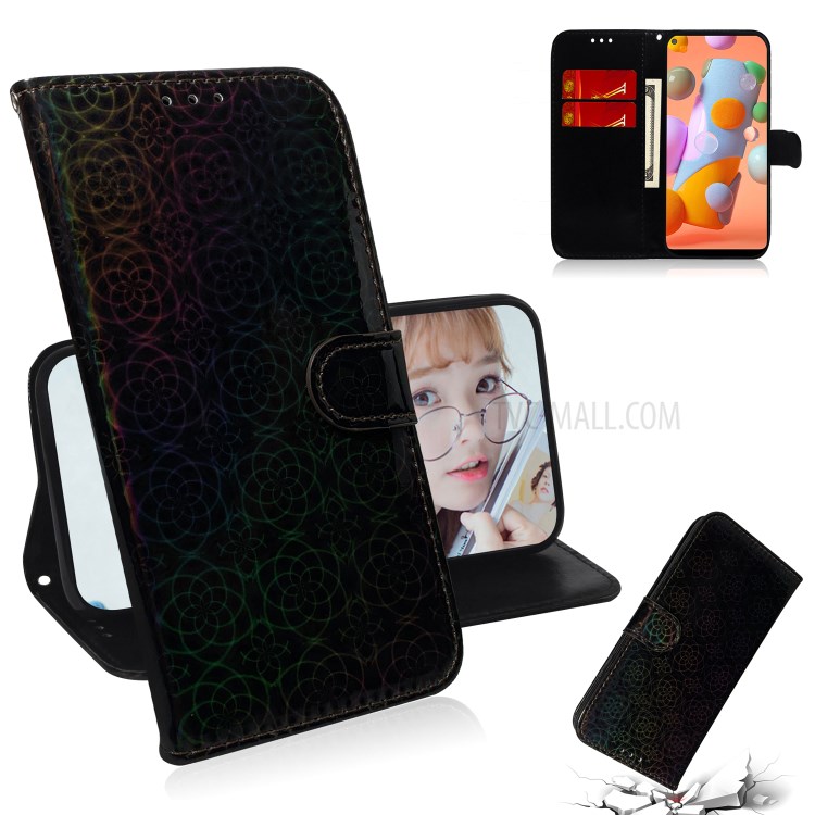 Flower Pattern Leather Stand Wallet Case for Samsung Galaxy A11 / M11 - Black-1