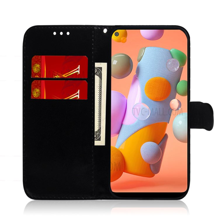 Flower Pattern Leather Stand Wallet Case for Samsung Galaxy A11 / M11 - Black-8