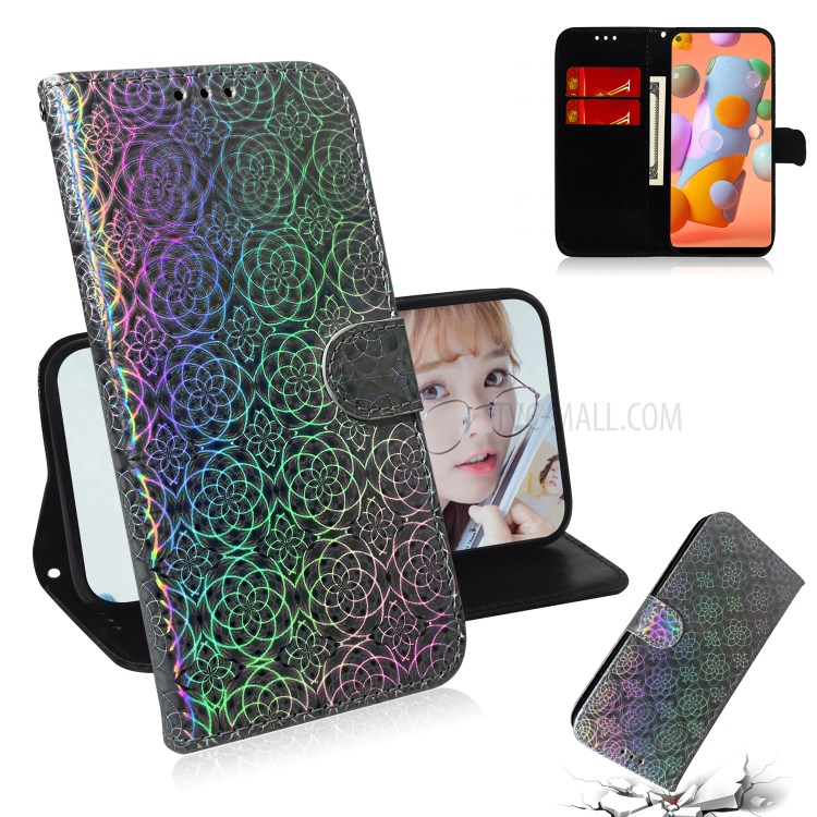 Flower Pattern Leather Stand Wallet Case for Samsung Galaxy A11 / M11 - Grey-1