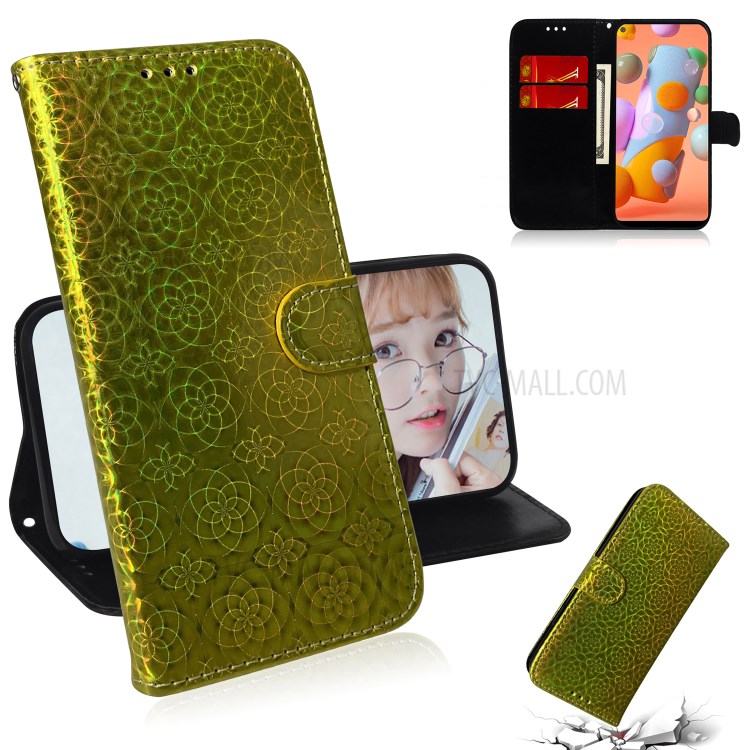 Flower Pattern Leather Stand Wallet Case for Samsung Galaxy A11 / M11 - Green-1