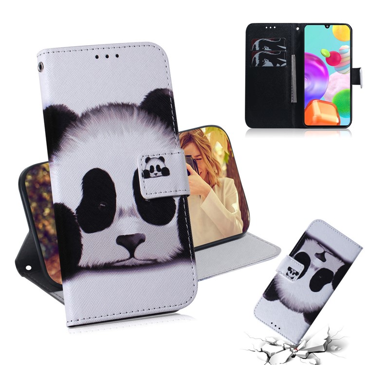 Cuir Peau Étui De Téléphone Porte-monnaie Pour L'impression Samsung Galaxy A41 (version Internationale) - Tête Panda-1
