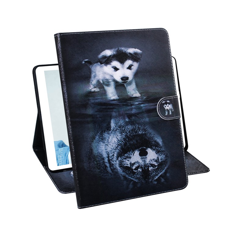 Pattern Printing Wallet Leather Tablet Cover for Samsung Galaxy Tab S6 Lite SM-P610/P615 - Dog and Wolf Reflection-7