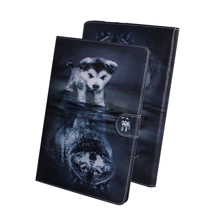 Pattern Printing Wallet Leather Tablet Cover for Samsung Galaxy Tab S6 Lite SM-P610/P615 - Dog and Wolf Reflection-8