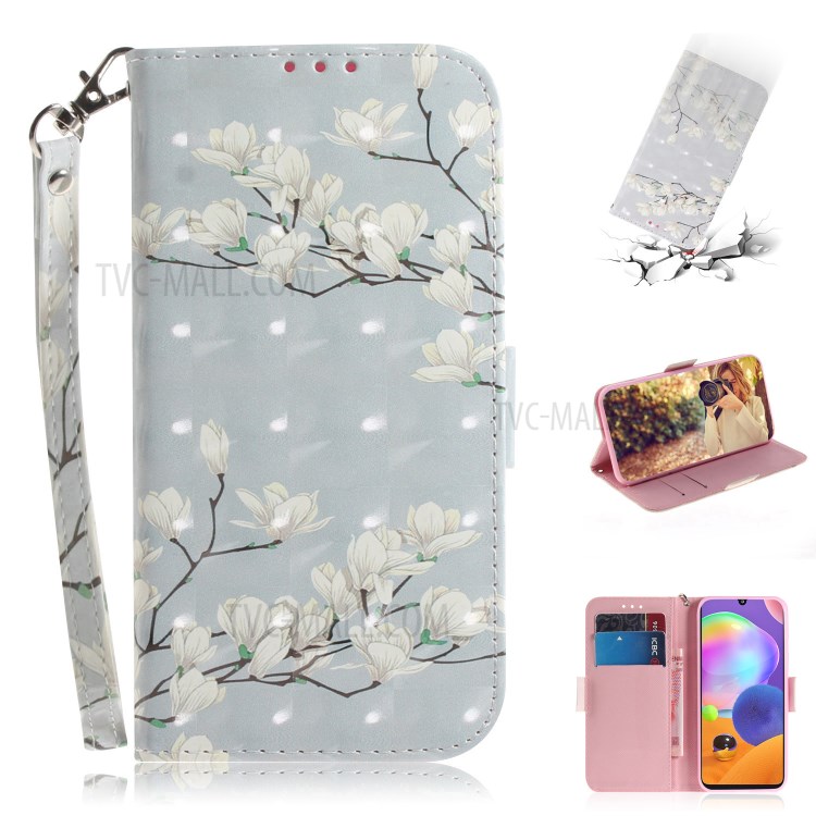 Pattern Printing Light Spot Decor Leather Wallet Phone Case Cover for Samsung Galaxy A31 - White Flowers-1