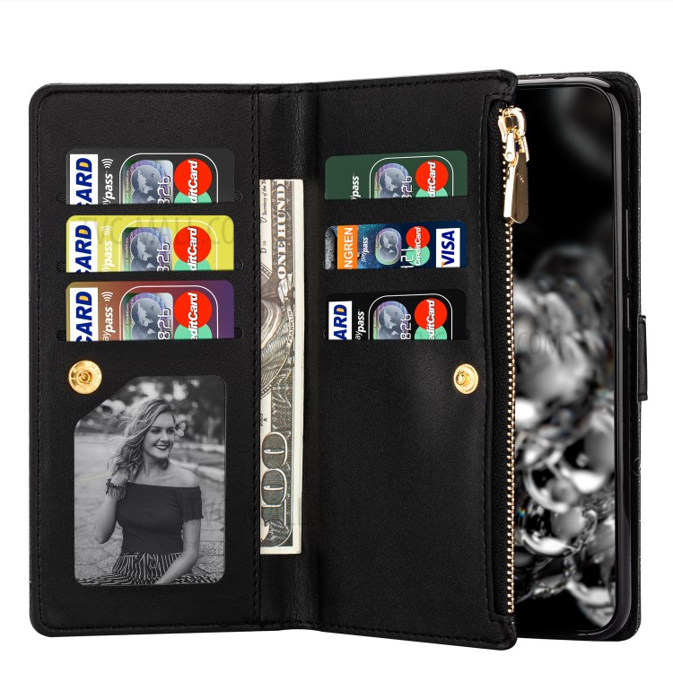 Glittery Starry Style Laser Carving Zipper Wallet Stand Leather Case for Samsung Galaxy A71 SM-A715 - Black-5