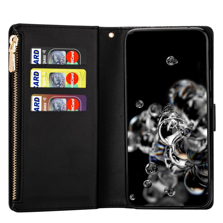 Glittery Starry Style Laser Carving Zipper Wallet Stand Leather Case for Samsung Galaxy A71 SM-A715 - Black-6