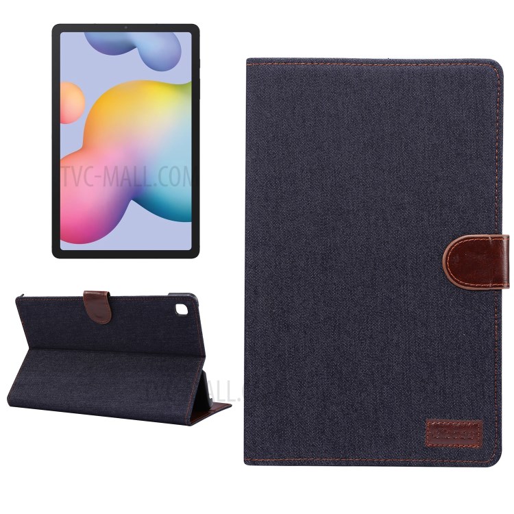 Jeans Cloth Stand Leather Tab Case for Samsung Galaxy Tab S6 Lite P610/P615 - Black-1