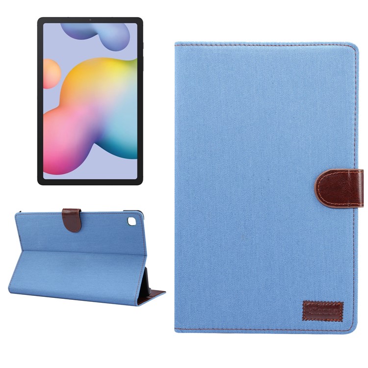Jeans Cloth Stand Leather Tab Case for Samsung Galaxy Tab S6 Lite P610/P615 - Baby Blue-1