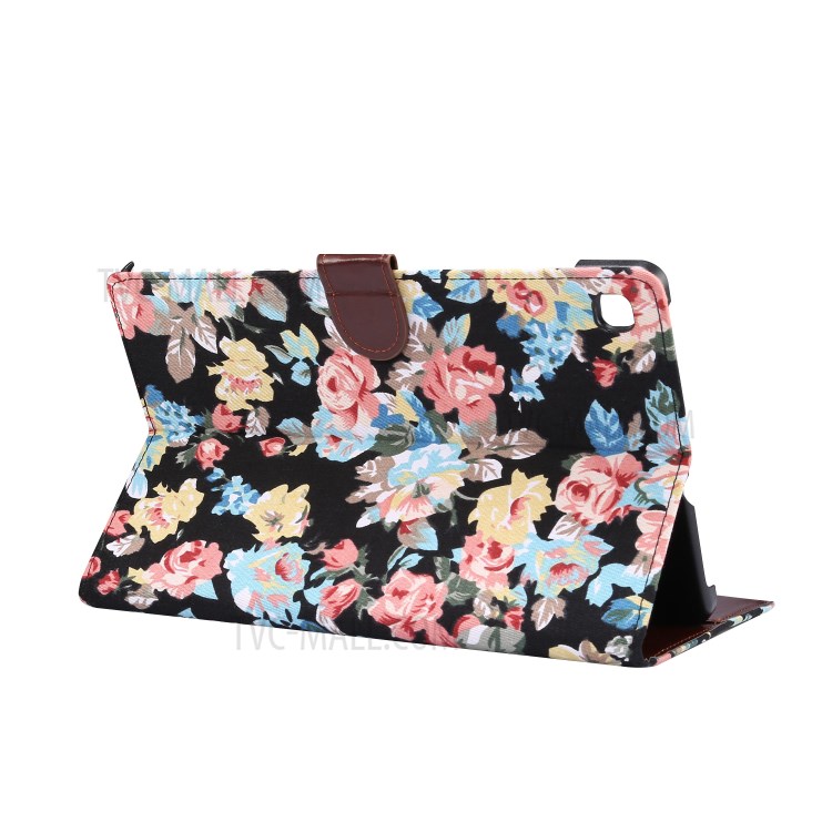 Blooming Flower Cloth Smart Leather Cover for Samsung Galaxy Tab S6 Lite P610/P615 - Black-5