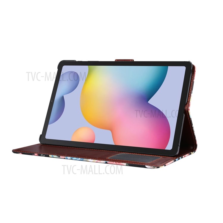 Blooming Flower Cloth Smart Leather Cover for Samsung Galaxy Tab S6 Lite P610/P615 - Black-6
