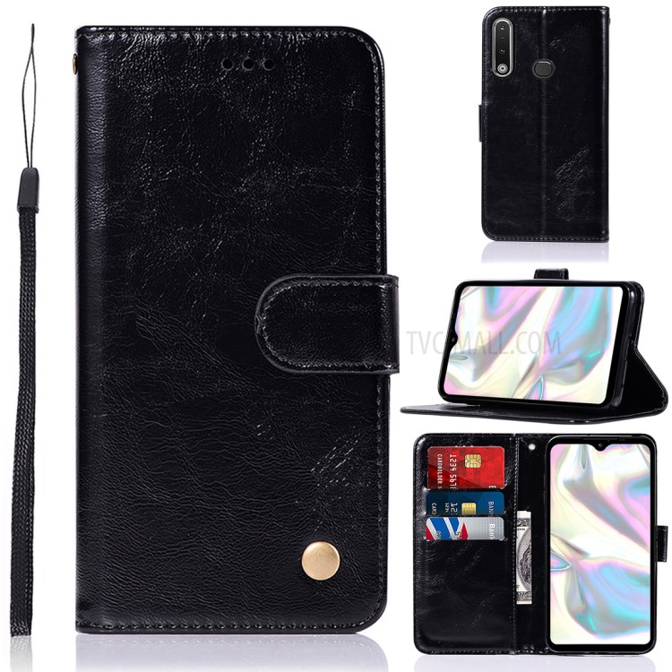 Vintage Premium PU Leather Wallet Stand Mobile Case for Samsung Galaxy A70e - Black-1