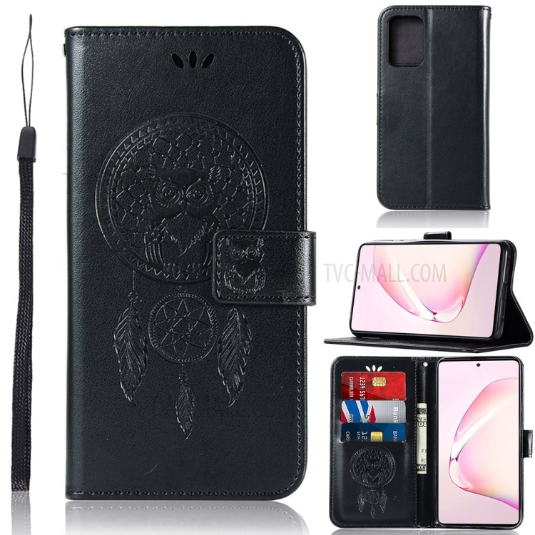 Imprinted Dream Catcher Owl Leather Wallet Phone Case for Samsung Galaxy A81/Note 10 Lite - Black-1