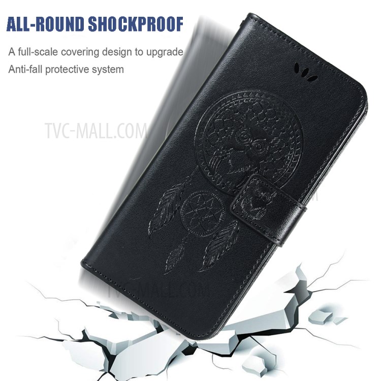 Imprinted Dream Catcher Owl Leather Wallet Phone Case for Samsung Galaxy A81/Note 10 Lite - Black-6