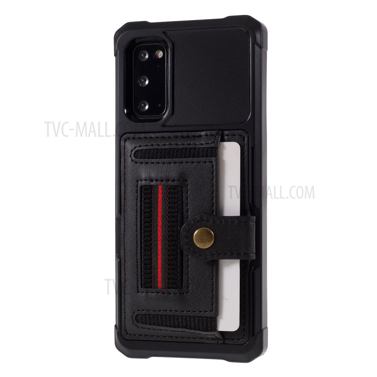 Phone Case with Card Slot and Elastic Finger Ring Strap Protective shell for Samsung Galaxy S20 - Black-2