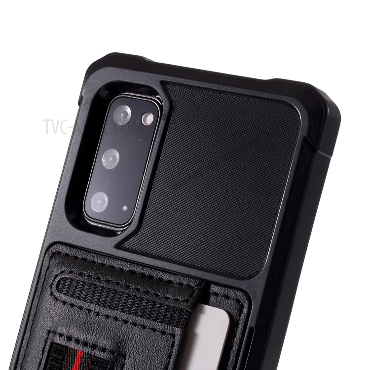 Phone Case with Card Slot and Elastic Finger Ring Strap Protective shell for Samsung Galaxy S20 - Black-4