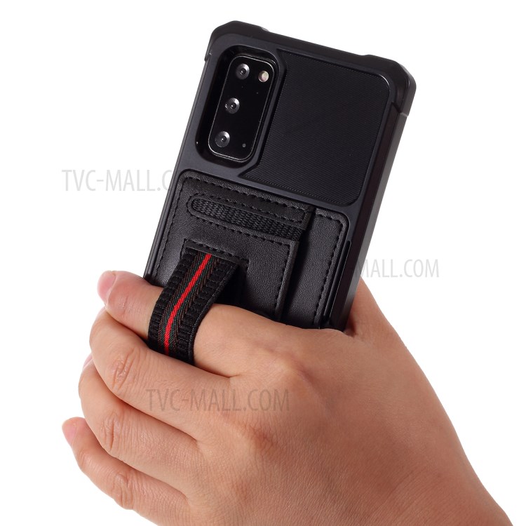 Phone Case with Card Slot and Elastic Finger Ring Strap Protective shell for Samsung Galaxy S20 - Black-7